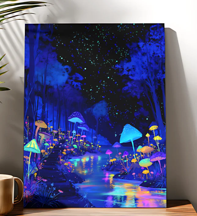 Acrylfarbe nach Zahlen: Abstraktes Pilzwald-Gemälde auf Leinwand, Malen nach Zahlen für Erwachsene, digitale Kunst