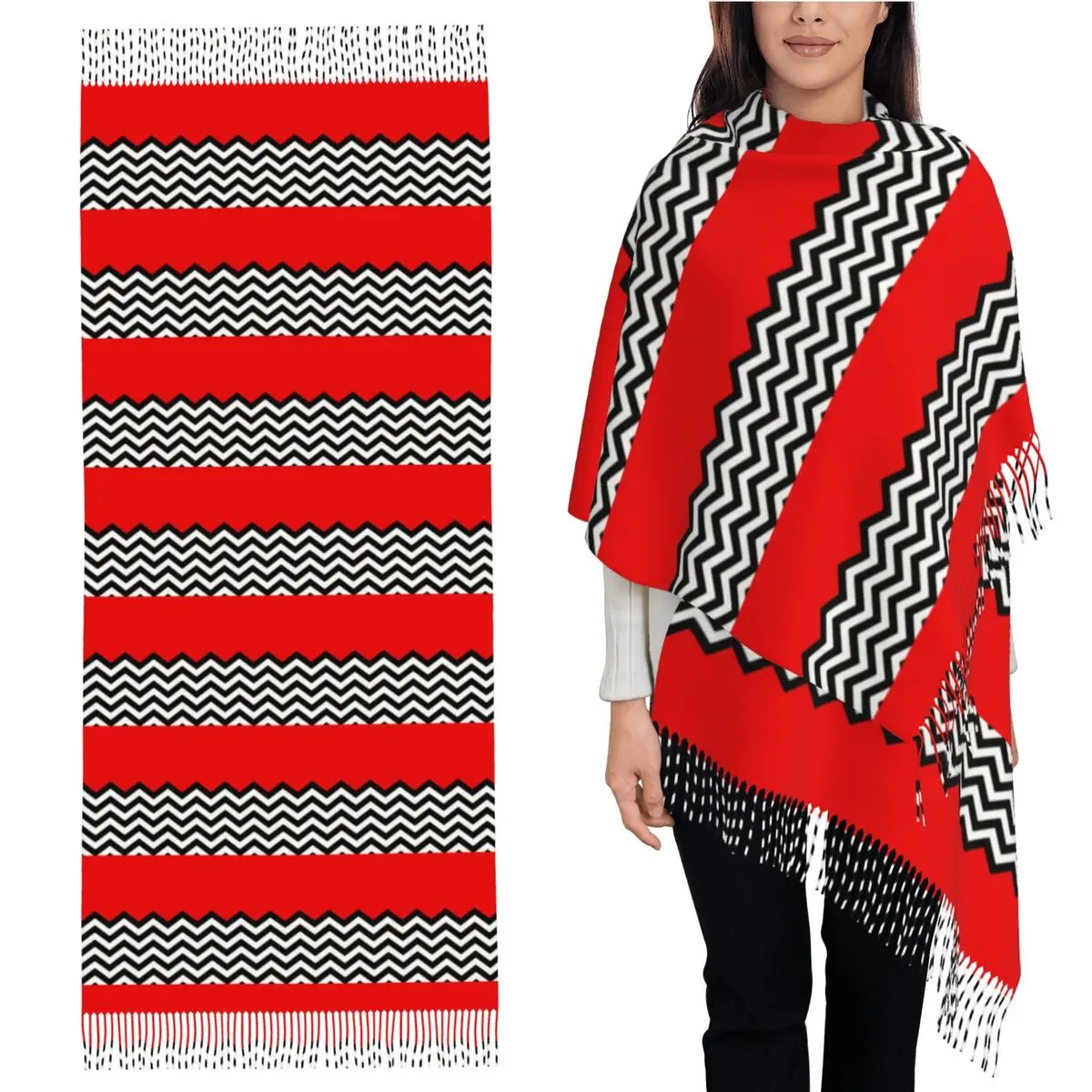 

Twin Peaks - черный шарф с узором ложа, шарфы с кисточками для женщин, мягкие теплые шали и накидки, большая осенне-зимняя шаль