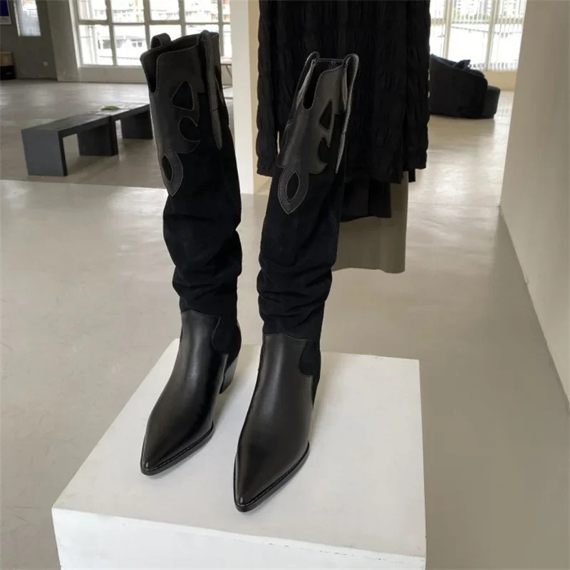 Casual Women's Shoes Autumn Motorcycle Boots Fashion Ladies Knee Long Boots Sexy Pointed Toe Female Footwear Zapatos Mujer