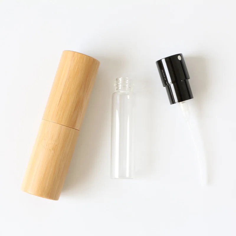 8/10/20ml Bamboo Empty Spray Refillable Bottle Gold Container Makeup Water Atomizer Bottle Empty Container Travel Makeup Bottle