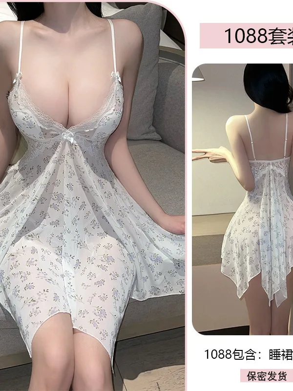 2025 ใหม่เซ็กซี่ต่ําคอBacklessลูกไม้ดอกไม้พิมพ์ตาข่ายSheerชุดสลิงผู้หญิงCinchingเอวSlim A-Lineชุดสั้นGMGJ