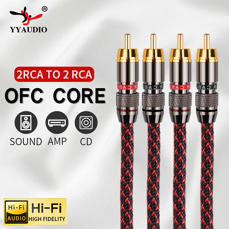 YYTCG 1 pair RCA audio cable 2 RCA to 2RCA Interconnect cables HIFl stereo 4N OFC Male to Male For Amplifier DAC TVcar audio