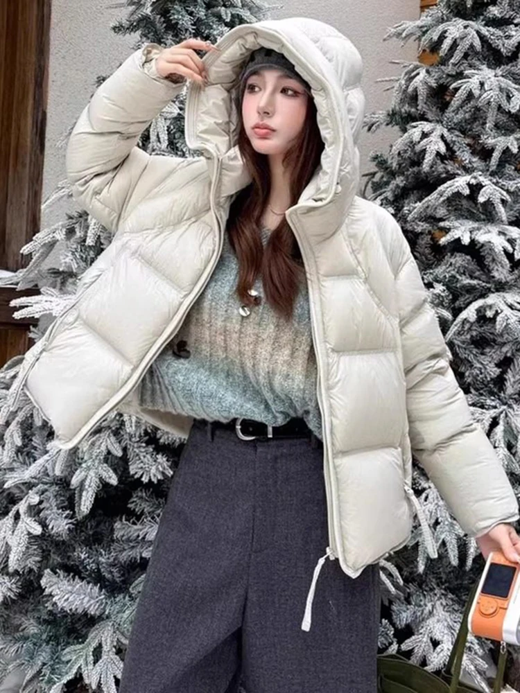 Winter Short Puff Hooded Down Jacket Women White Duck Down Warm Thicken Parker Outwears Female Waterproof Zipper Fluffy Jackets