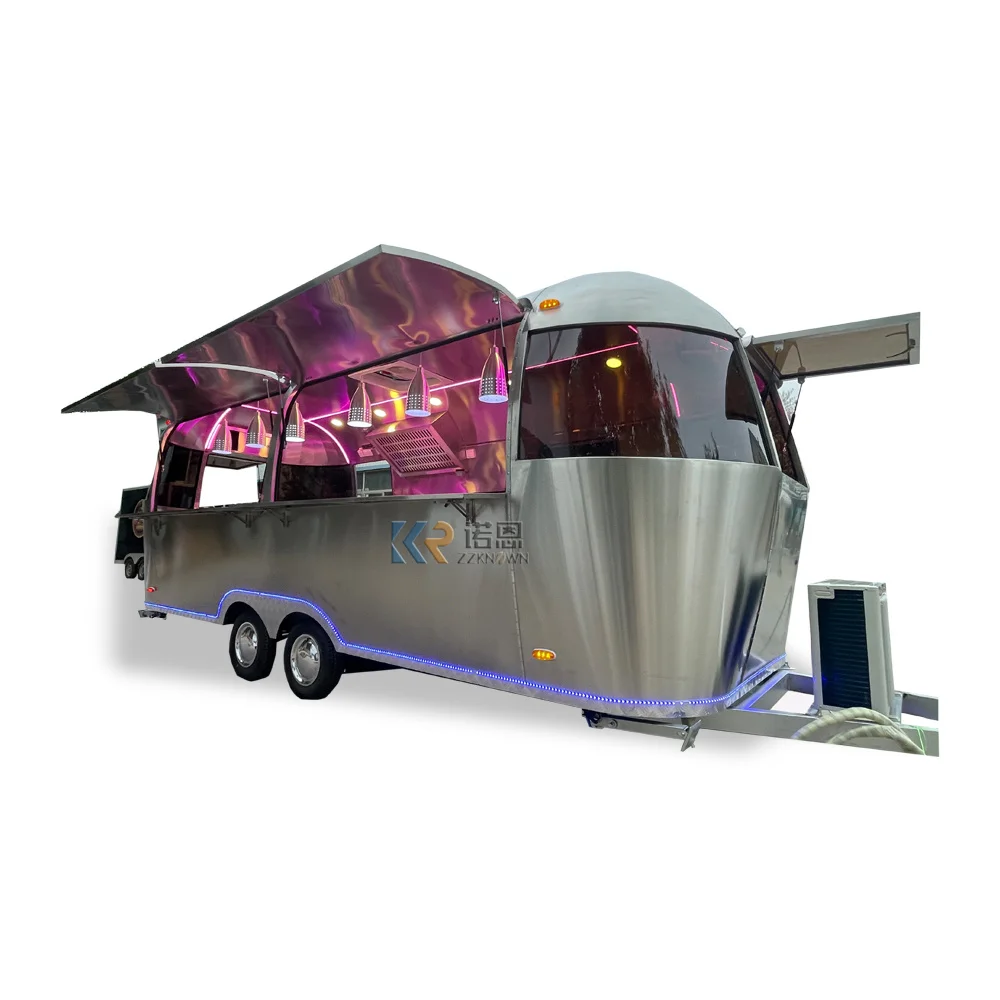 Stainless Steel Air Stream Food Trailer Coffee Ice Cream Vending Snack Bubble Tea Waffle Catering Food Carts Concession