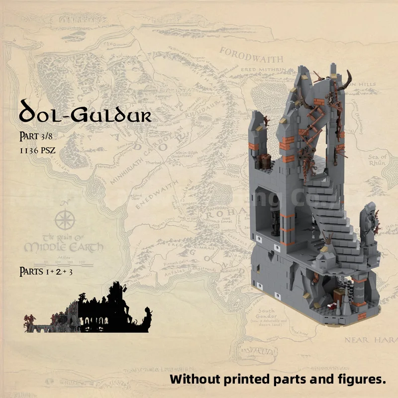 Dark Fortress Castle Challenge Ringen Filmuitbreiding MOC Bouwstenen Bakstenen Architectuur Fans Cadeau Display Kerstmis