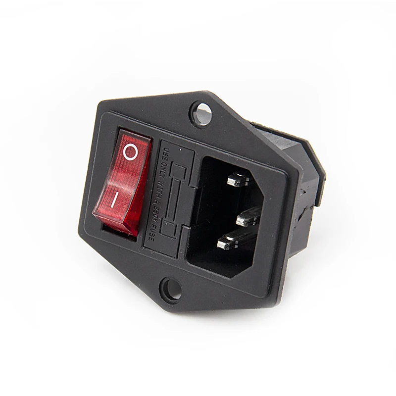 1pc AC Power Socket With KCD3 Rocker Switch 10A 250V Red LIght ON/OFF With 10A Fuse AC Power Cord Inlet Plug Socket