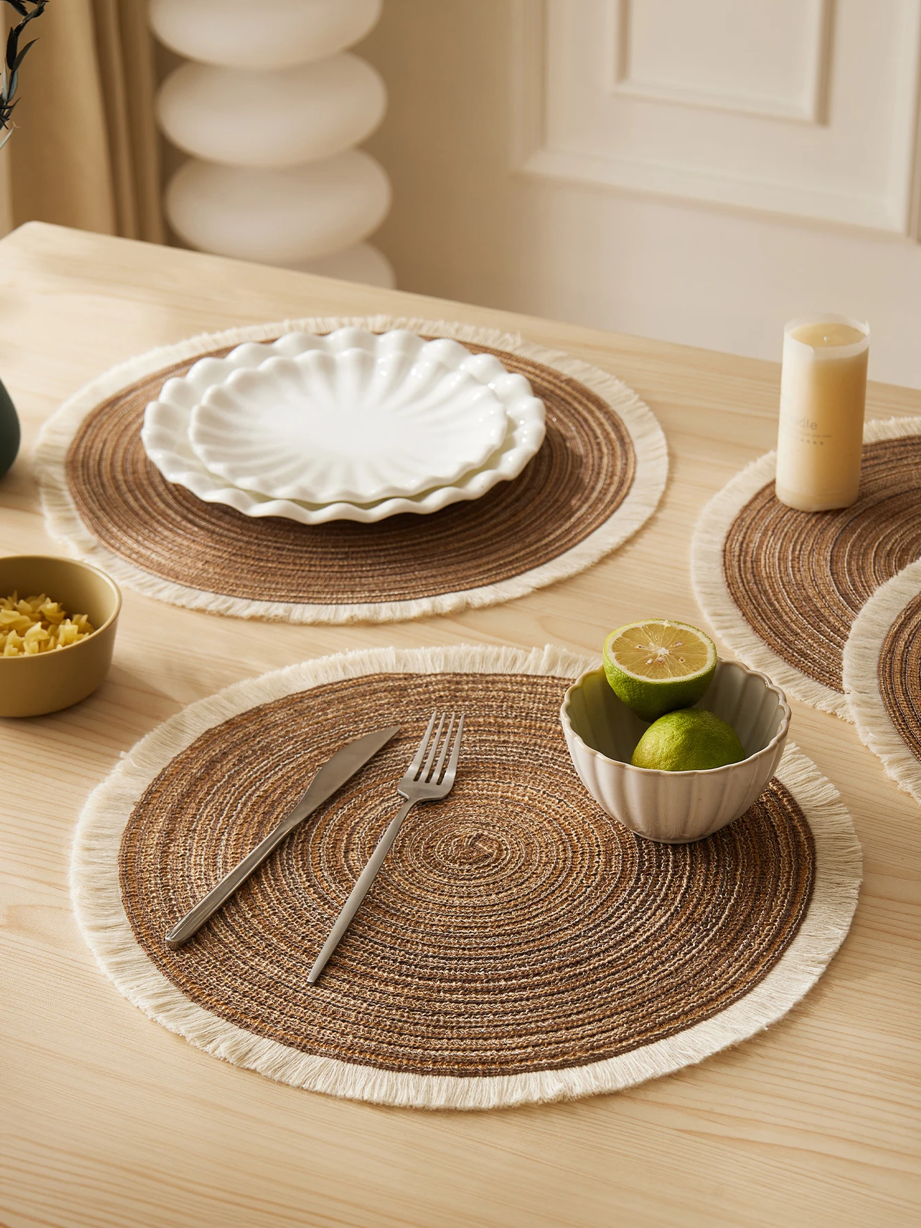 1pcs Hot Selling Fringe Eco-friendly Polyester Cheap Table Mat Placemats Kitchen Mat