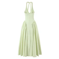 YENKYE Sexy Backless Green Elegant Halter Dress For Women Low Waist A-line Midi Summer Evening Party Dresses Cotton Robe - Image 3