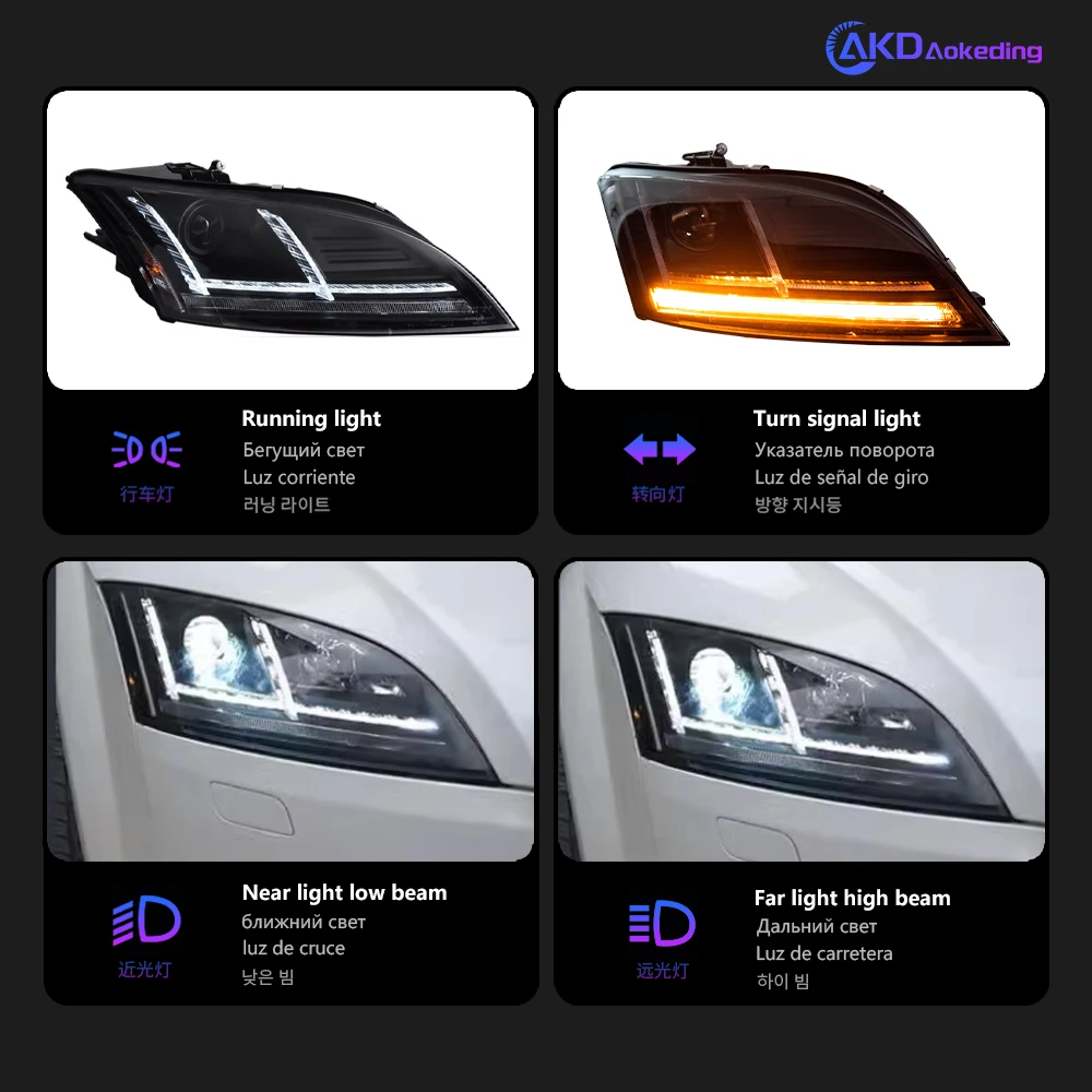 

Автомобильные фары для Audi TT светодиодные фары 2006-2014 TT фары Drl динамический сигнал объектив проектора автомобильные аксессуары