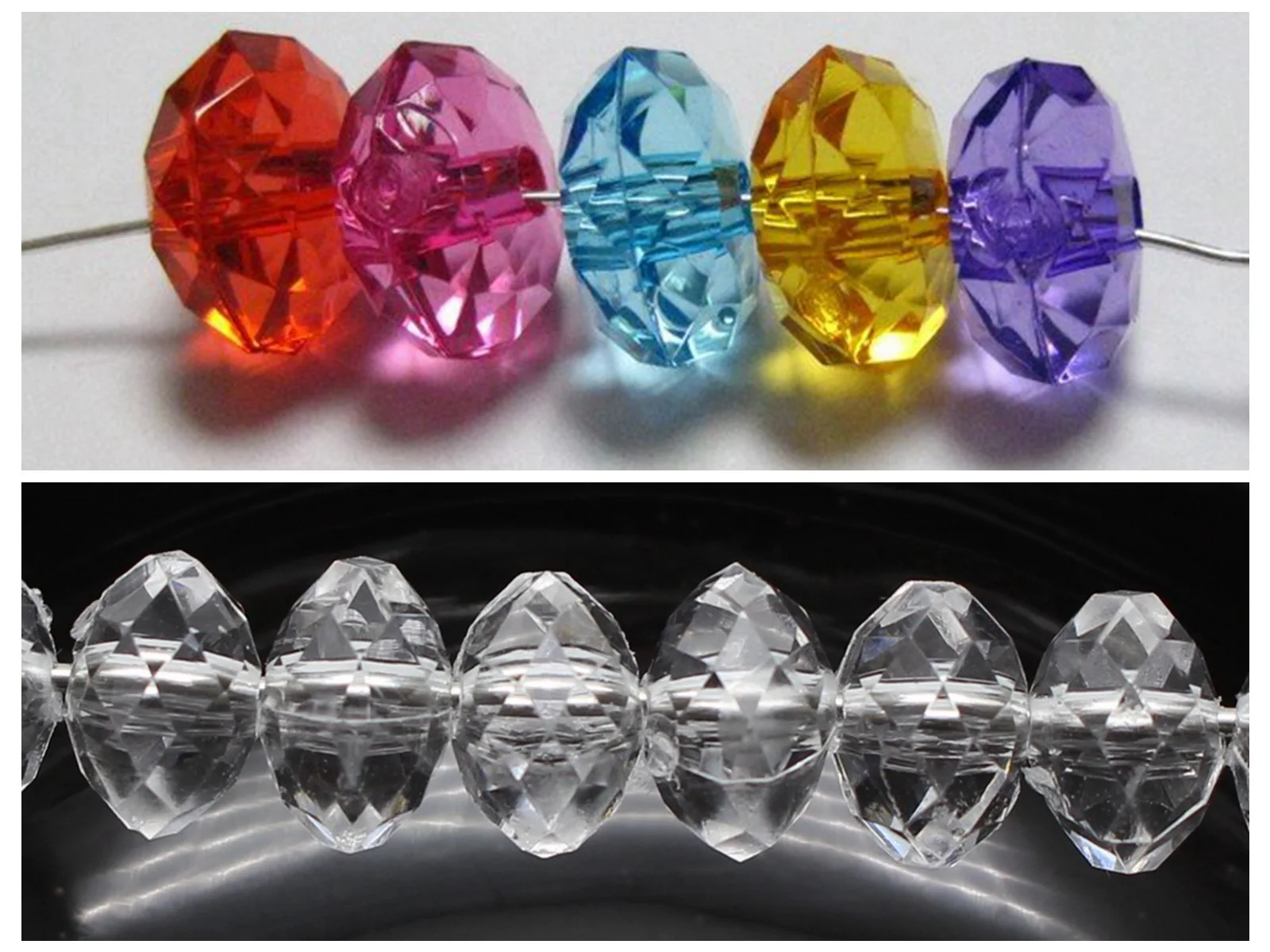 200 Mixed Colour Transparent Acrylic Faceted Rondelle Spacer Beads   6X8mm  6X10mm