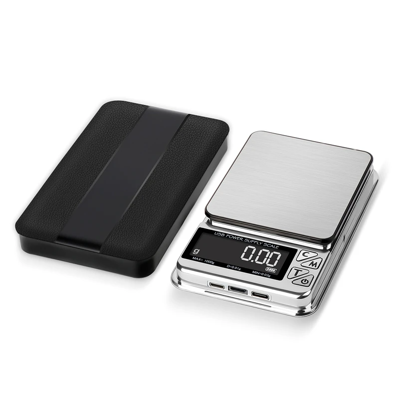 3in1 Type-C Micro USB Power Supply Digital Scale Mini Precision 0.01g LCD Stainless Electronic Jewelry Gold Count Balance Scales