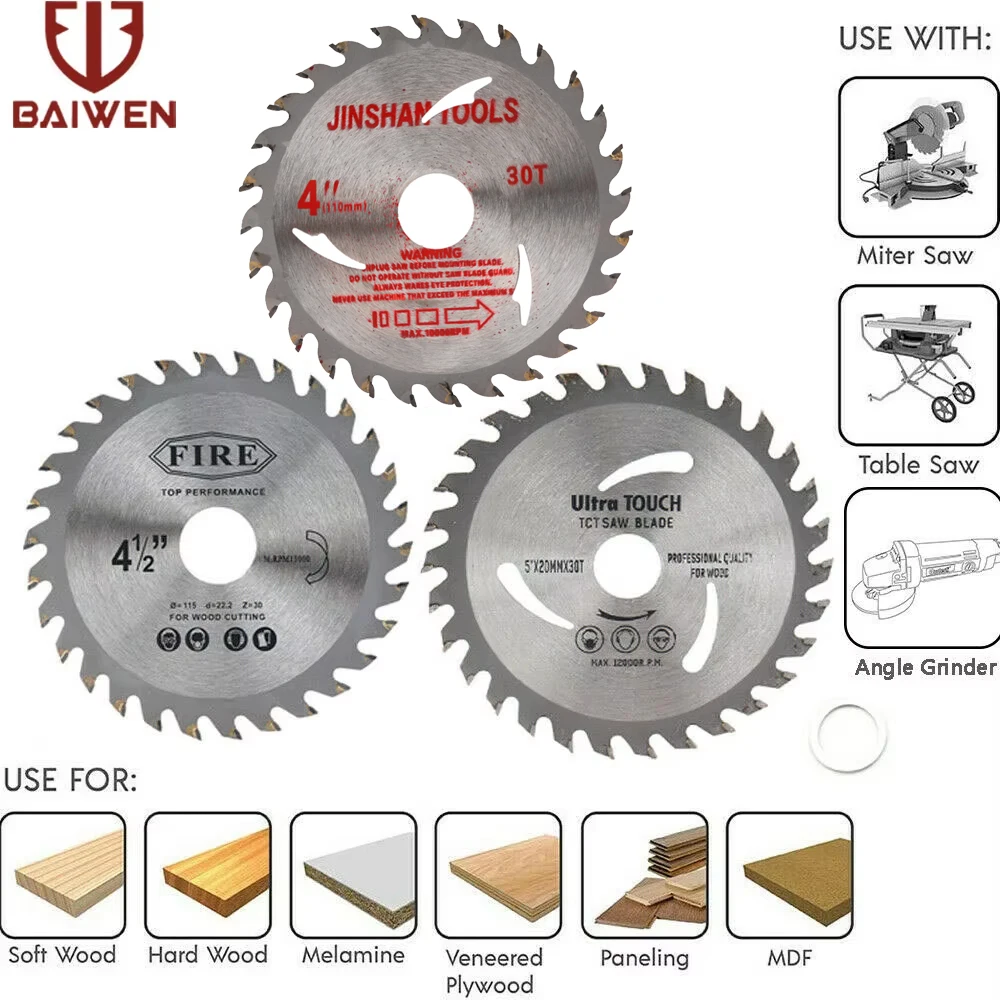 110mm/115mm/125mm Saw Blade Circular Wood Cutting Discs Alloy Cutting Wheels Power Tool For Woodworking Fits Angle Grinder