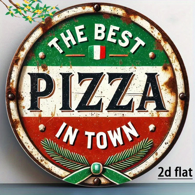 Vintage Italienisches Pizza-Metallschild Geeignet für Zuhause & Restaurants - "Die Beste Pizza der Stadt" Runde Wanddekoration mit Pizzastück