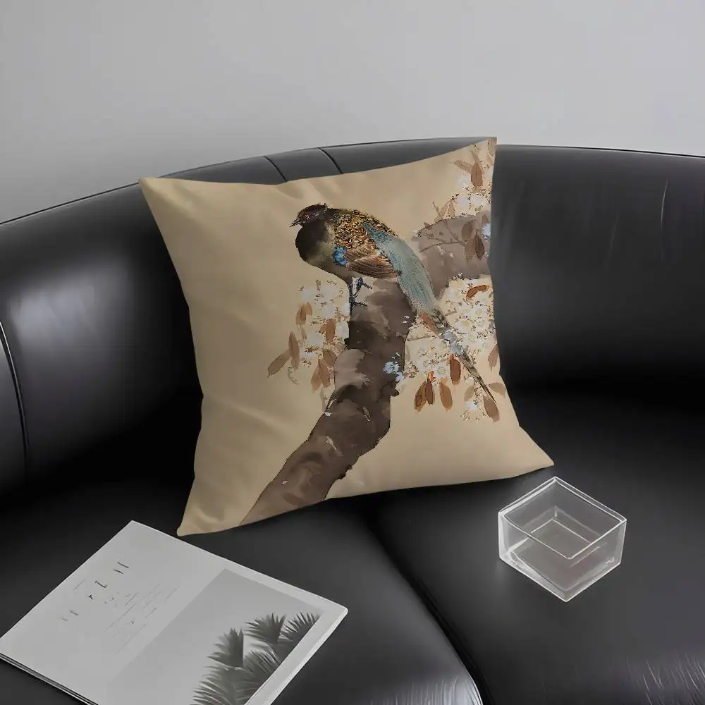 Japanese Art O-Ohara Koson Pillow Case Plush Fabric Soft Pillowcase Double Sided Print Cushion Cover Household Gifts