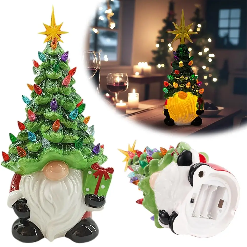 1Pcs Glowing Dwarf Christmas Tree Enhanced Ambience Colorful Light Gnomes Xmas Tree Figurine Decor Ornaments For Home Office