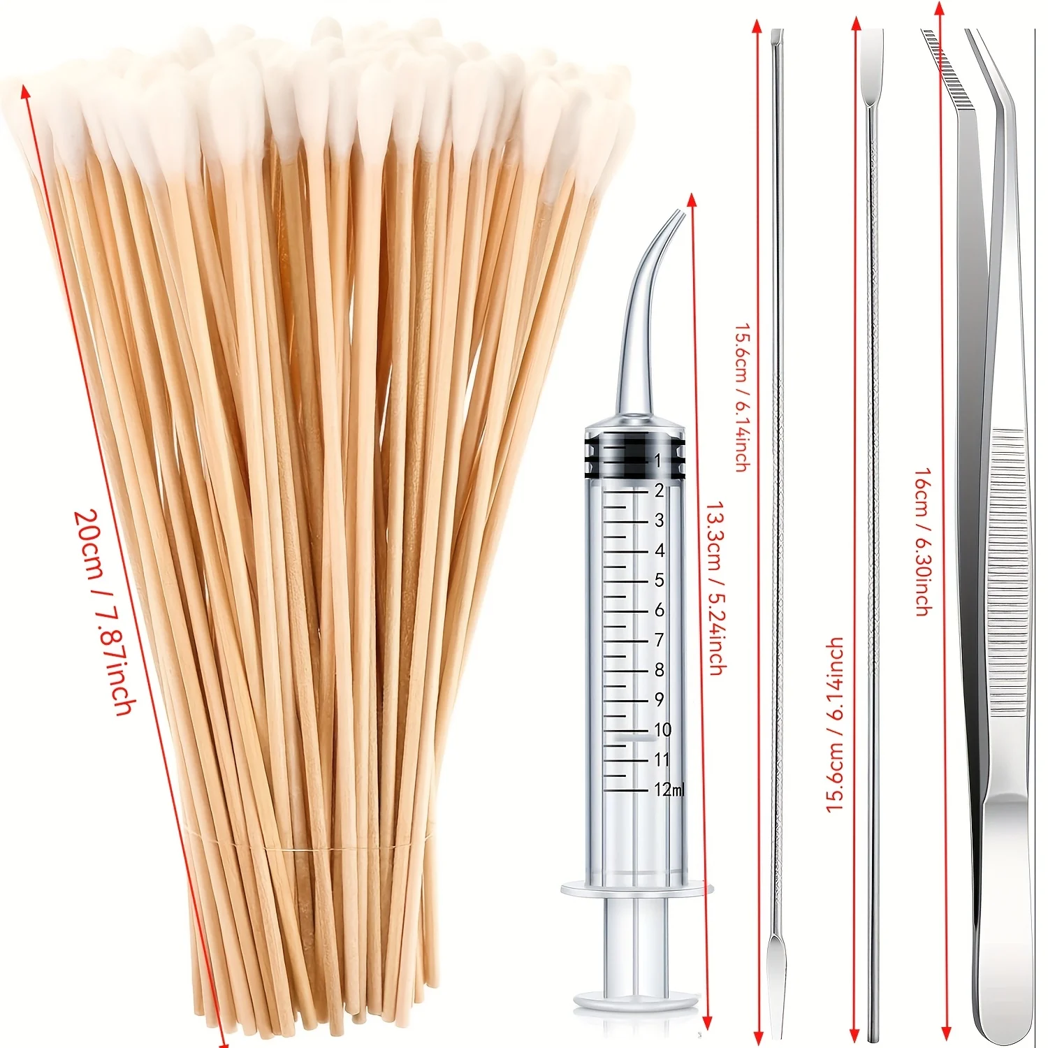 Tonsil Stone Removal Set Includes 2 Stainless Steel Tonsil Stone Removal Tools, 1 Stainless Steel Elbow Tweezers and 25 Long Swa
