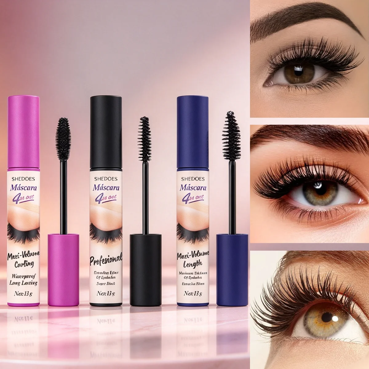4 In 1 Mascara, Waterproof Volumizing Curling Lash Mascara, Smudge Proof Long Lasting, Halloween Party Eye Makeup