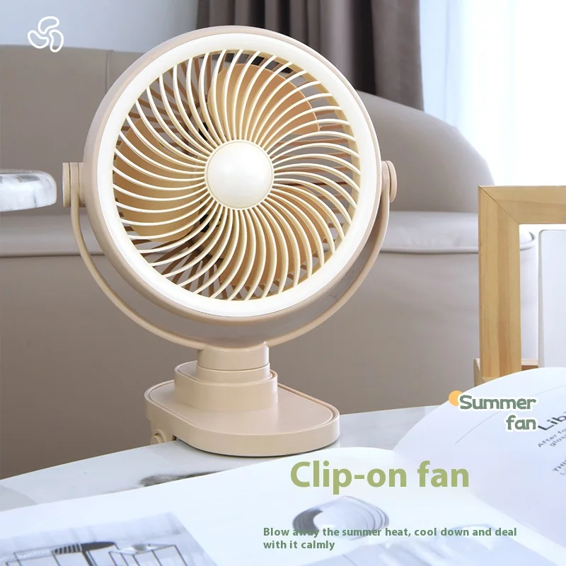 YS-2539-مروحة سطح المكتب مع مشبك إضاءة، زاوية قابلة للتعديل، طاقة الرياح بخمس سرعات، سعة كبيرة وعمر البطارية