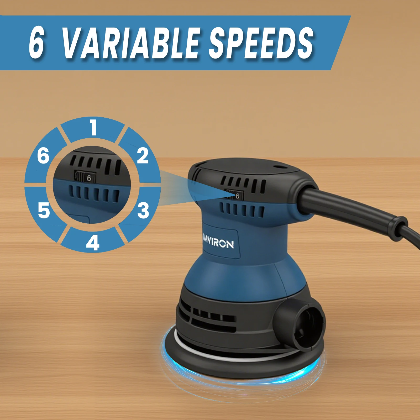 6 Speed 5 Inch Random Orbital Sander Electric Hand Polisher with Dust Collector Bag & 12 Abrasive Papers, High RPM Orbital Sander for Woodworking Furniture Car Metal Surface Sanding Finishing