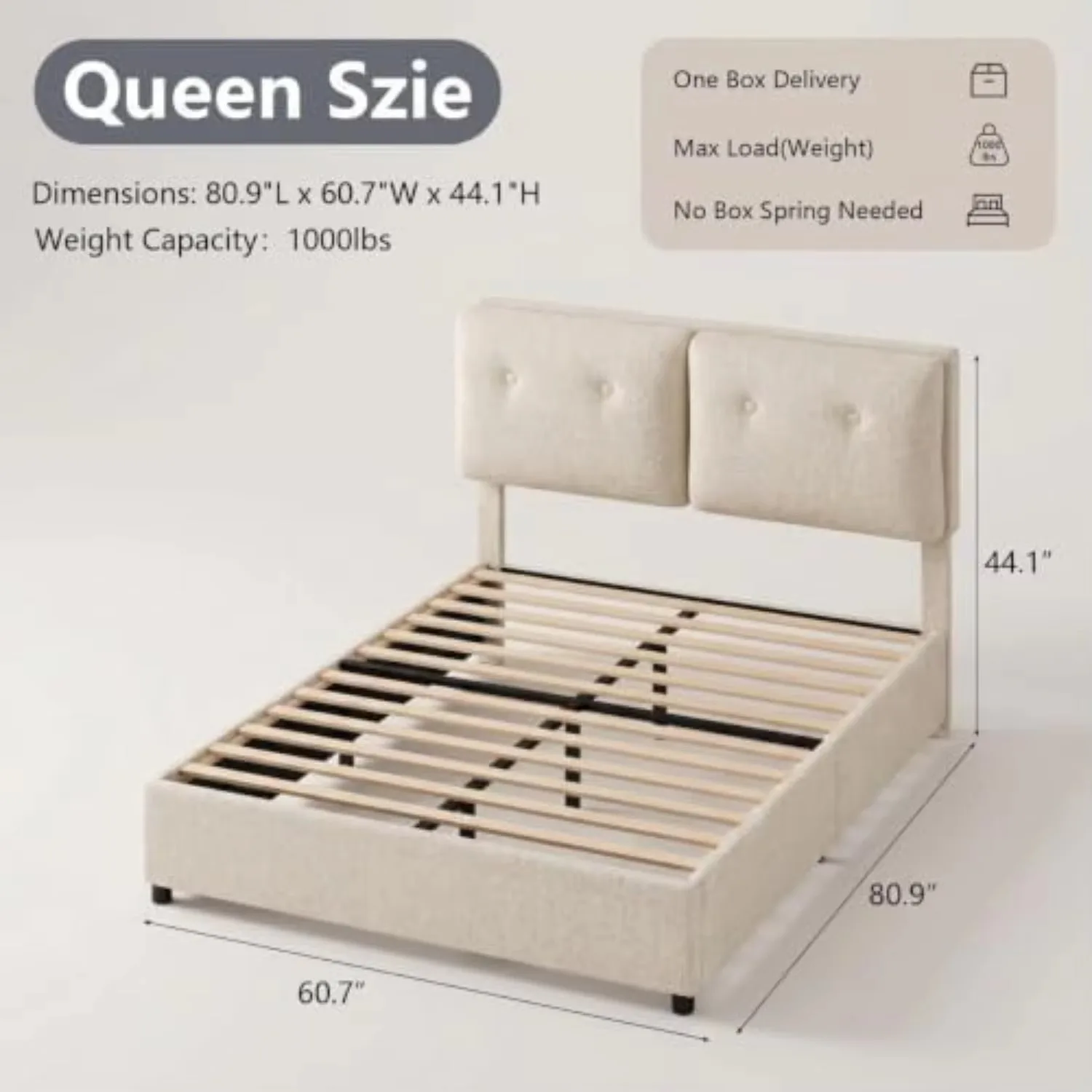 Bed Frame Queen Size, Boucle Upholstered Bed Frame with Headboard, Removable and Washable, No Box Spring Needed, Wood