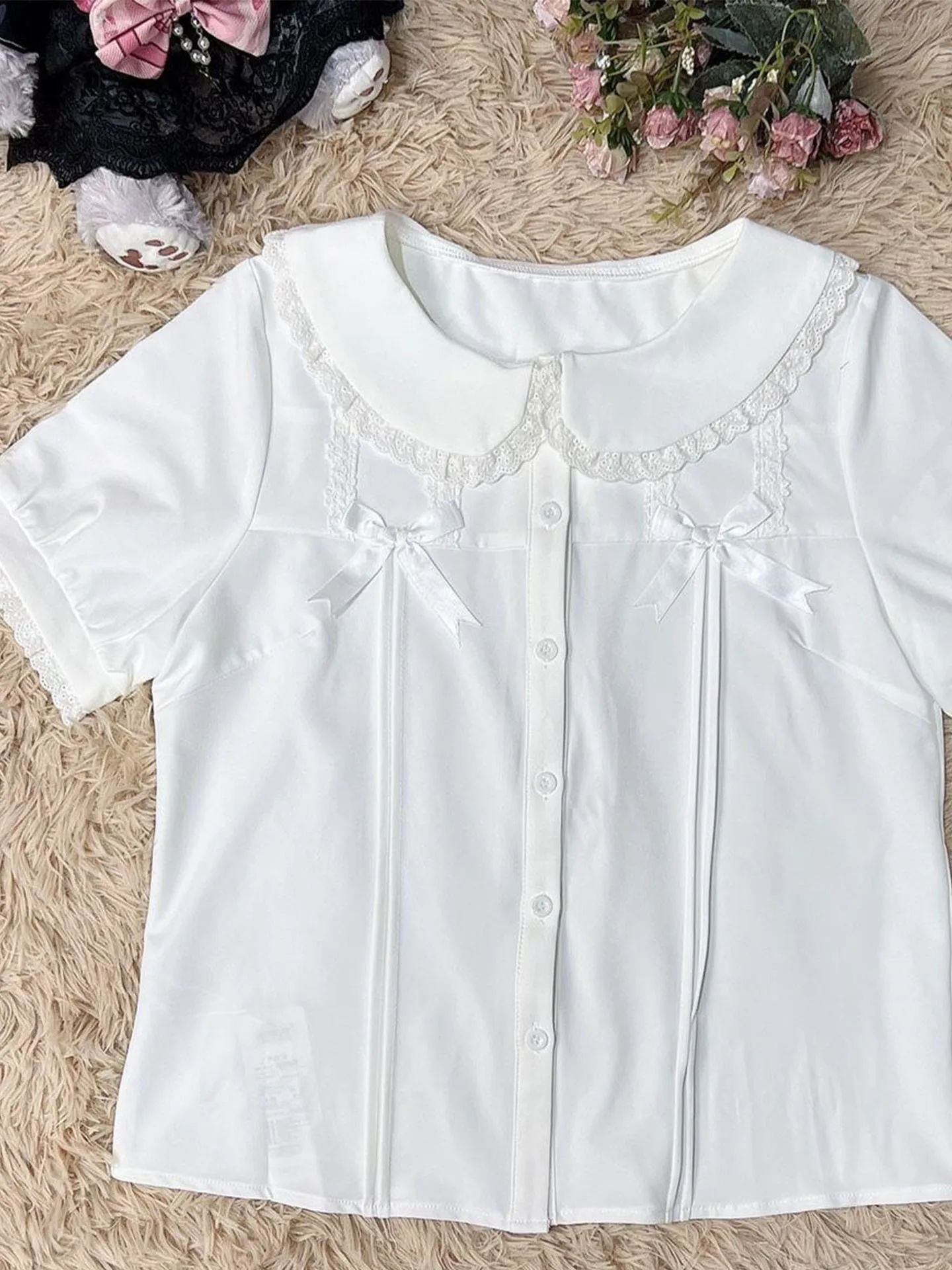 Elegante set gonna e camicetta stile country Lolita per donne taglie forti, abito principessa a maniche corte in fibra di poliestere traspirante