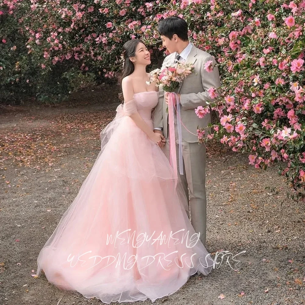 

ZHUISHU сказочное розовое тюлевое свадебное платье трапециевидной формы из органзы без бретелек корейская шаль для фотосессии свадебное платье длиной до пола на заказ 2025