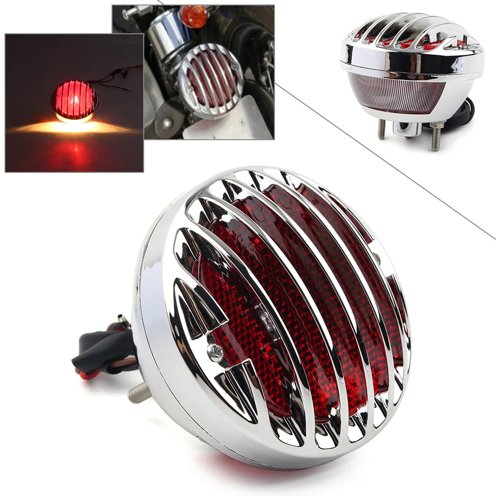 Fanale posteriore per moto cromato con luce rossa per Harley Davidson Bobber Chopper Rat Hot Custom