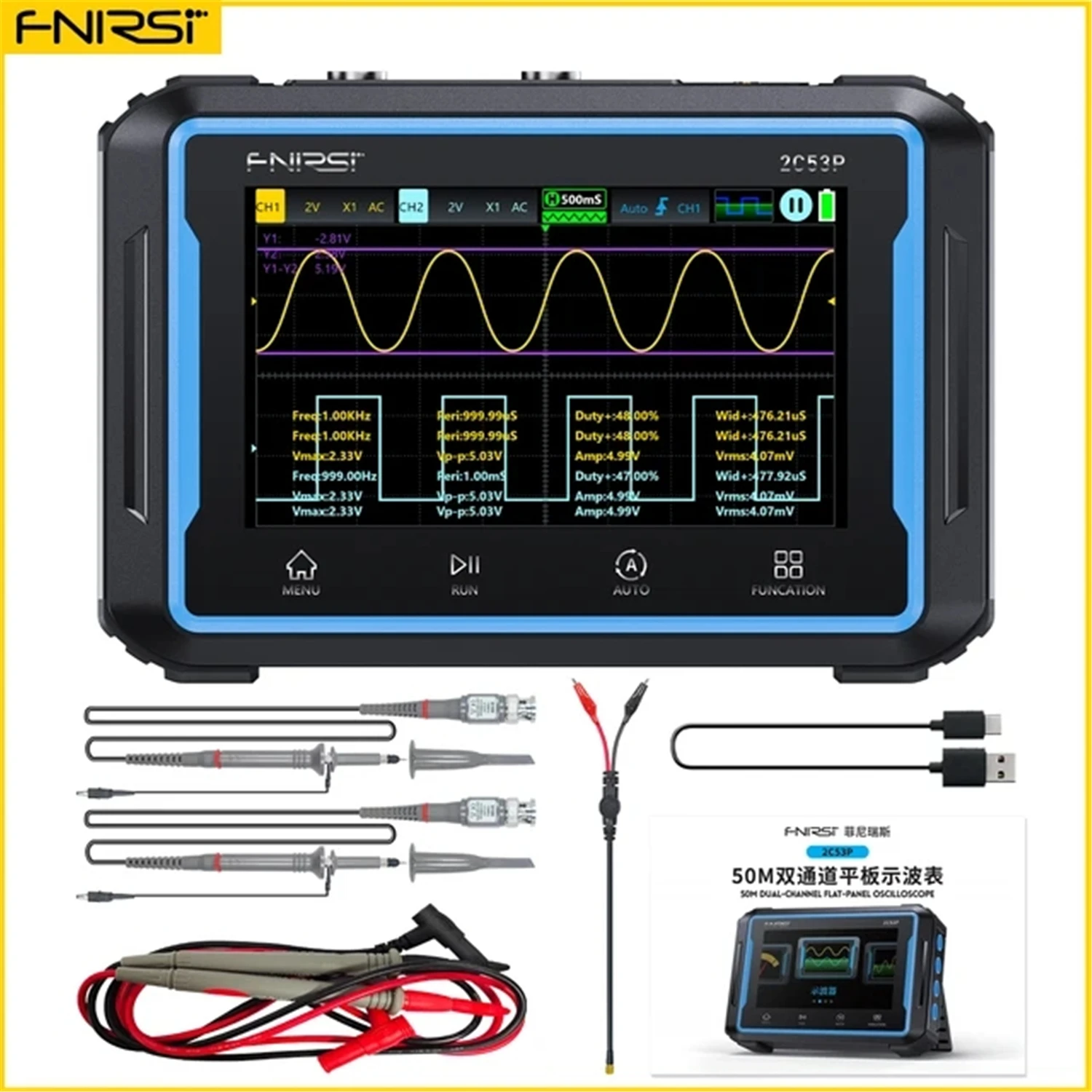 FNIRSI 2C53P Touch Screen Digital Oscilloscope+Multimeter+Signal Generator 3IN1 Dual Channel 50MHZ Automatic Osciloscópio Tools