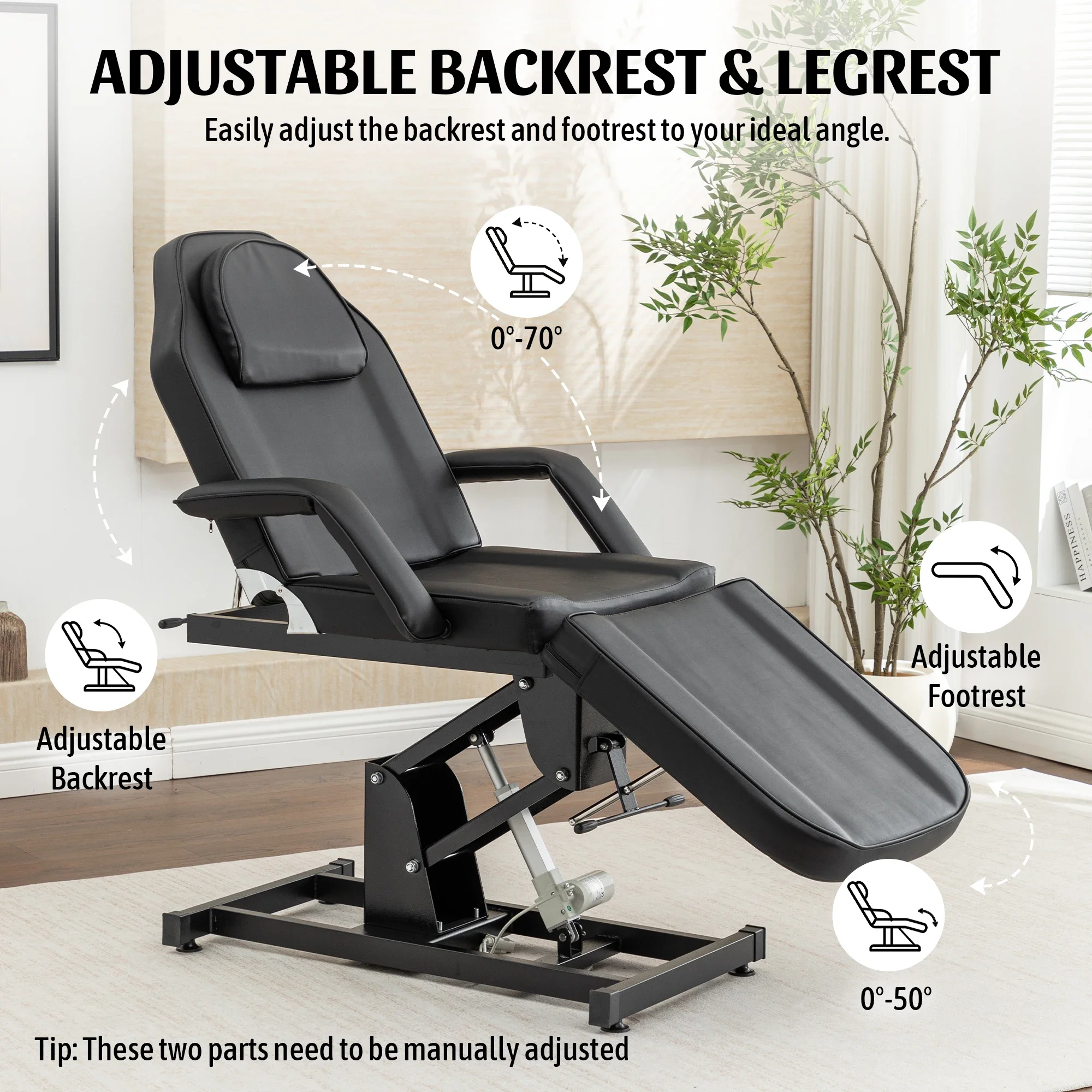 Electric Height Adjustable Massage Table 3-Section Folding,Professional Electric Lift Treatment Bed with Reclining Backrest & Headrest,Sturdy Steel Frame Beauty Treatment Couch,  Beauty Spa Lash Bed for Eyelash Extensions Salon Equipment Barber Chair Salo