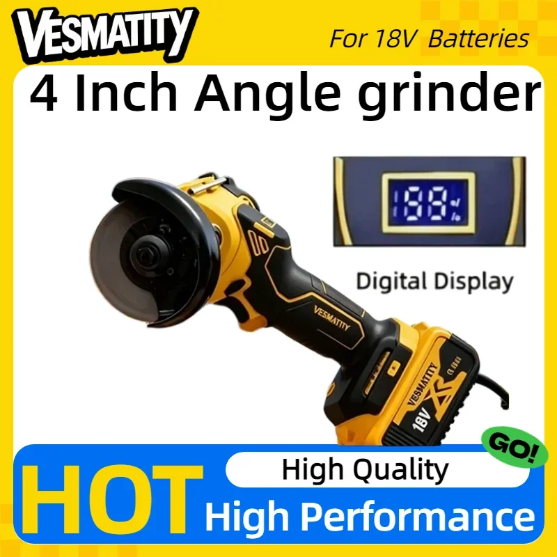 4 Inch Brushless Digital Display Cordless Angle Grinder Rechargeable Polishing Cutting Tool for Metal Wood Processing