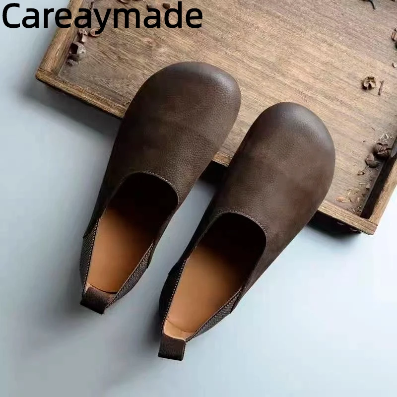 

Careaymade-женская обувь из натуральной кожи с широким носком, туфли на плоской подошве с неглубоким носком, женская повседневная обувь для бабушки на плоской подошве