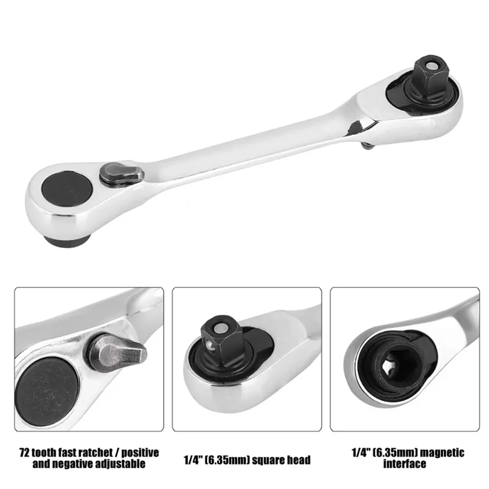 

72 Teeth Socket Double Ended Ratchet Mini Wrench Quick Socket Hex Screwdriver Torque Wrench Spanner Rod Screwdriver Bit Tool