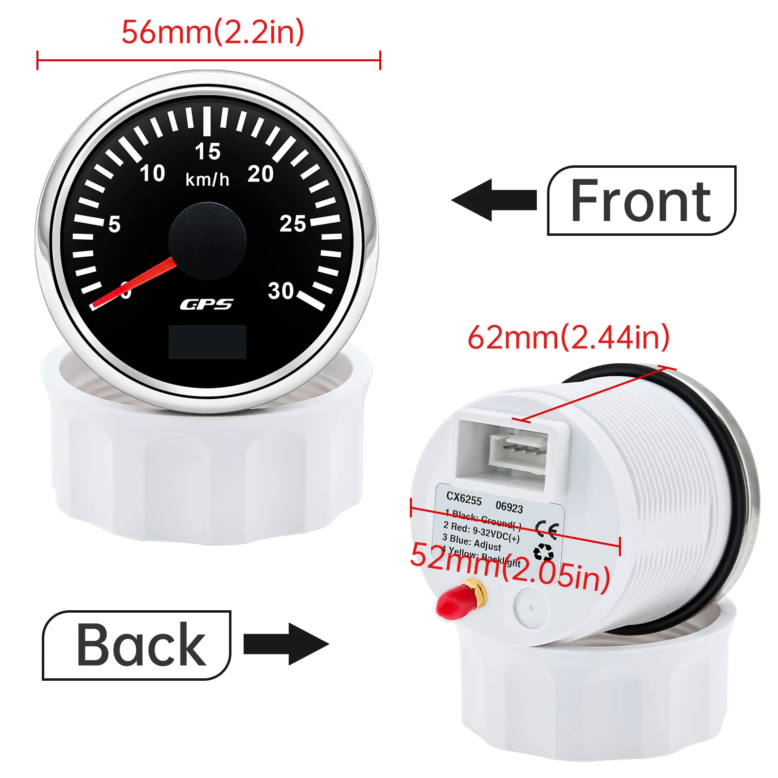 52 mm digitaler GPS-Tachometer + Antennen-Kilometerzähler, 7-Farben-Hintergrundbeleuchtung, universell für 12 V, 24 V, Auto, Boot, Marine, Motorrad, Yacht – Detail 6