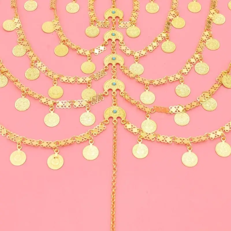 

31BF Arabic Metal Coin Head Chain Comfortable Headpiece For Festival And Party Wear