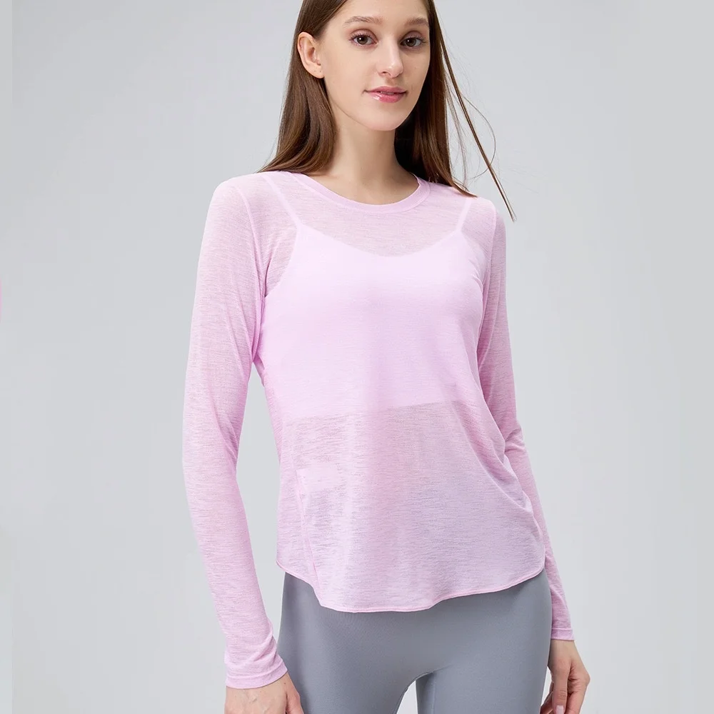 Autunno sottile allentato manica lunga palestra traspirante camicetta yoga cava bellezza schiena corsa croce abbigliamento yoga fitness pilates top suit