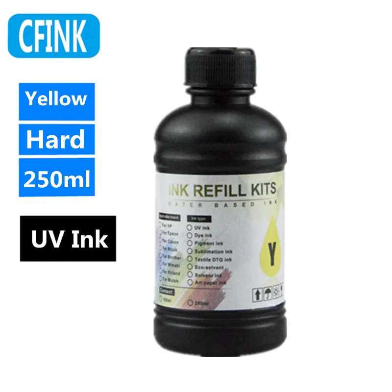 250 ML/Fles UV Harde inkt CMYK Witte LED UV Inkt Voor Epson DX5 DX7 XP600 TX800 Printkop I3200 I1600 R1900 R2000 Rl800 Printer