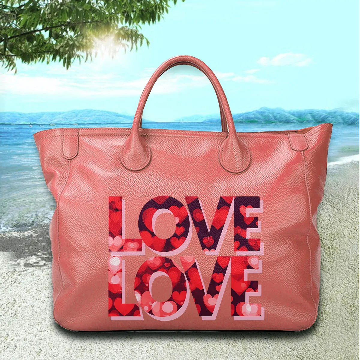 

LOVE Bolso Art Printed Bags Genuine Togo Leather High Quality Ladies Hand Bag Female Carteras Para Mujer De Moda Originales