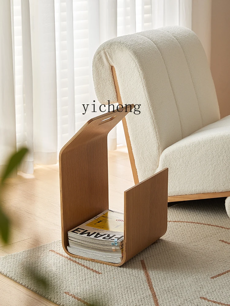 Zc Sofa Creative Solid Wood Curved Wood Side Table Magazine Storage Corner Table C- Type Small Coffee Table