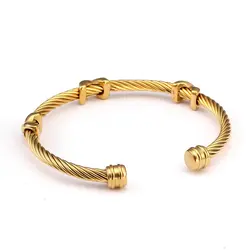 Original Brand Open Cuff Charm Bracelets Men Women Bangles Simple Fashion Design Stainless Steel Chain Link Wristband Bangles
