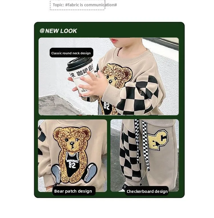 2026 Herbst Zweiteiliges Set mit Cartoon-Print Fleece-Hoodie und langer Hose für Neugeborene Jungen im Herbst und Winter – Detail 7