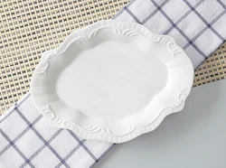 9inch, white embossed porcelain buffet dish tray, ceramic baking plates, vintage serving dish dinner, oval fish dishes, wedding
