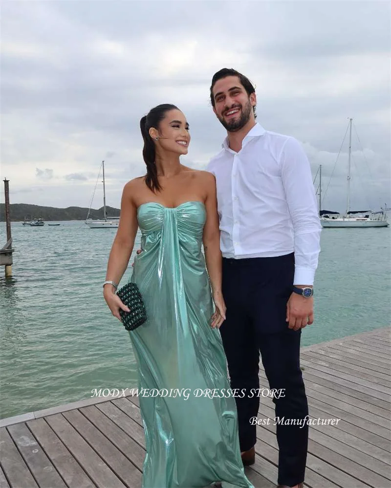 MODX-Vestidos de Noche brillantes verdes menta para mujer, vestidos largos plisados de EE. UU., Sexy, escote Corazón, fiesta, ocasión Formal