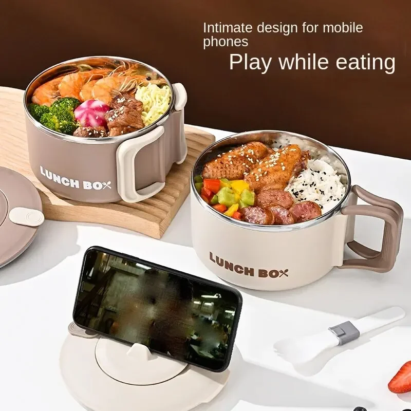 304 Stainless Steel Instant Noodles Soup Bowl Kitchen Tableware Ramen Bowl With Lid Fruit Salad Rice Large Capacity Lunch Box