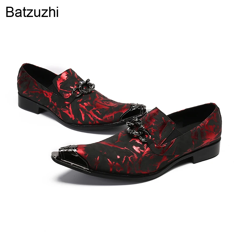 

Batzuzhi Men Dress Shoes Leather 2022 New Wine Red Pointed Toe Formal Business Leather Shoes for Men Party & Wedding, Size 38-46