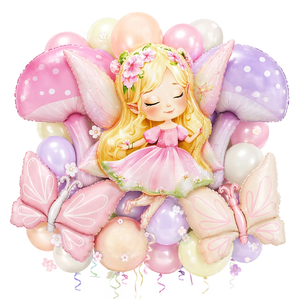 

21/24Pcs Pearl Purple Pink Balloons Set Butterfly Mushroom Foil Ballon Baby Shower Princess Birthday Spring Fairy Party Supplies
