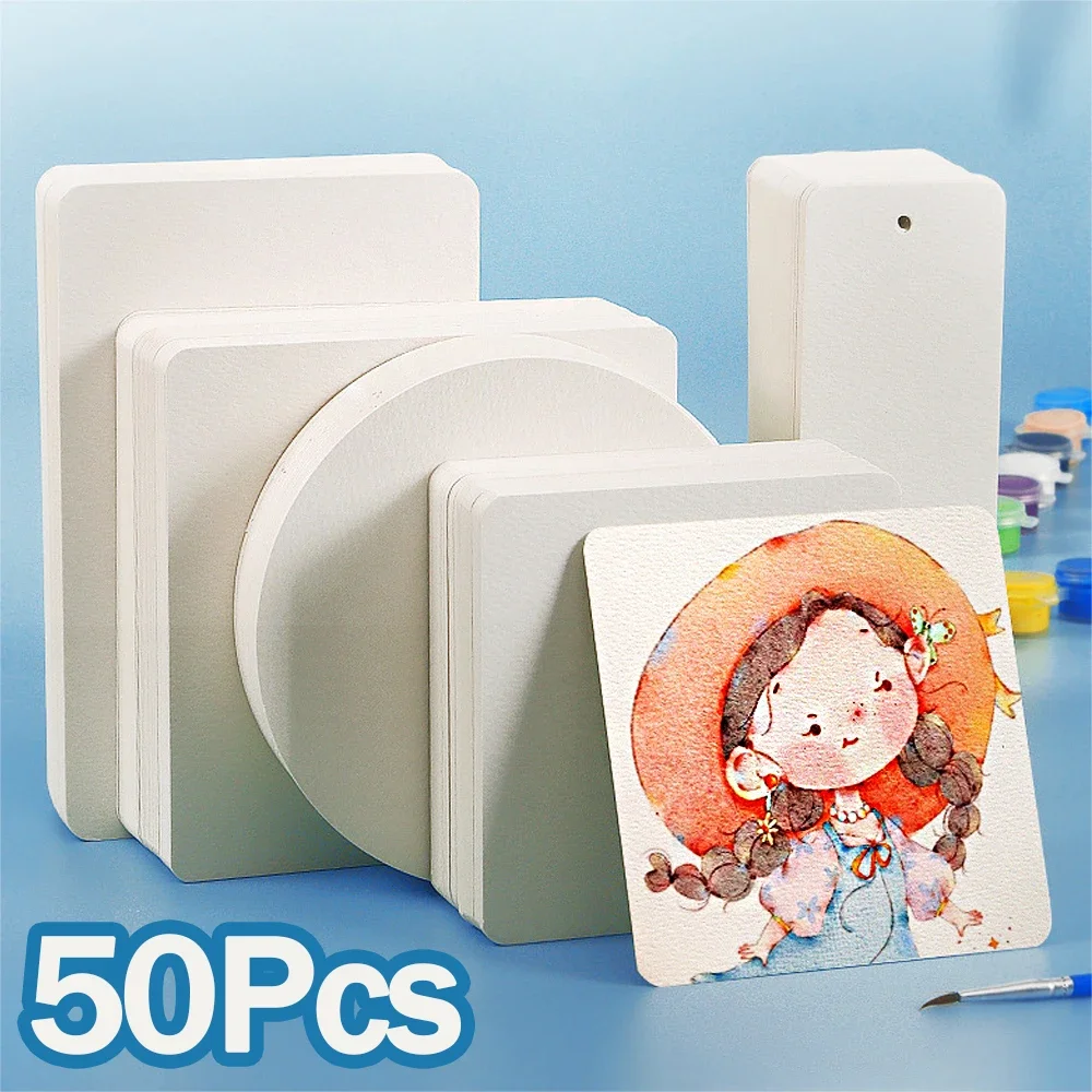 50pcs Watercolor Paper Postcard Art Painting Rectangular Circular Special Paper Medium Thick Doublesided Pattern Blank Cardboard