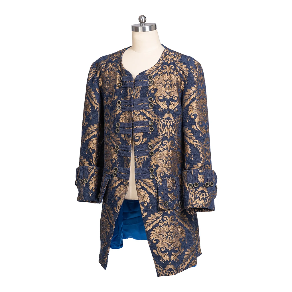 고딕 귀족 남자 코트 골드 블랙 블루 브로케이드 코트 중세 고딕 엘리자베스 빅토리아 재킷 할로윈 파티 복장