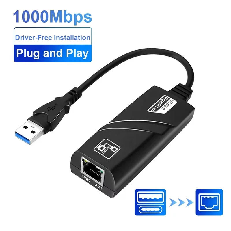 Carte réseau filaire USB 3.0 10/100/1000Mbps, adaptateur Ethernet USB vers RJ45 Type C vers RJ45 LAN pour ordinateurs portables Macbook Windows 7 8 10 OS
