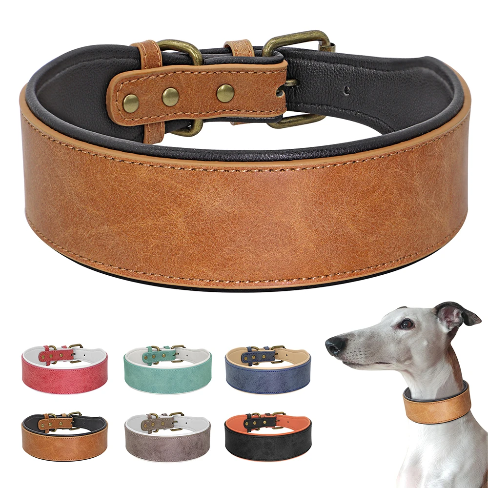 Wide Leather Dog Collar Soft Padded Dogs Collars 4-5cm Wide Pet Collar For Medium Large Dogs Pitbull German Shepherd Bulldog