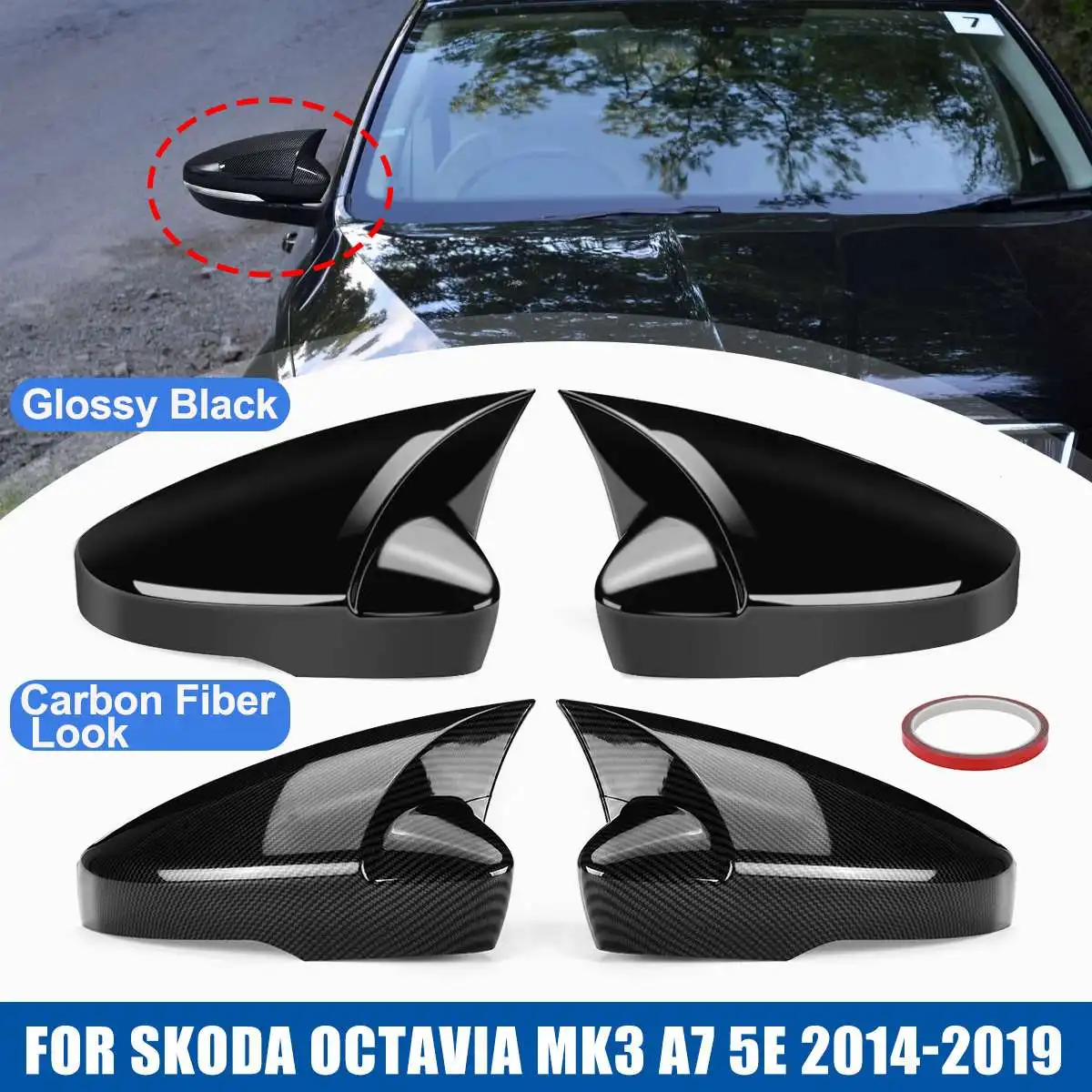 

Pair Add on Car Rearview Mirror Covers Side Wing Mirror Cas For Skoda For Octavia Mk3 A7 5E 2014 2015 2016 2017 2018 2019